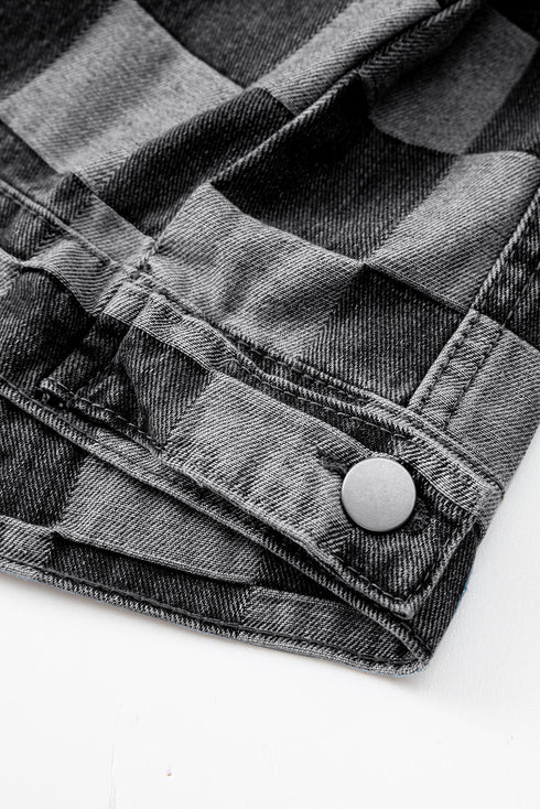 Checkered Patchwork Button up Denim Jacket